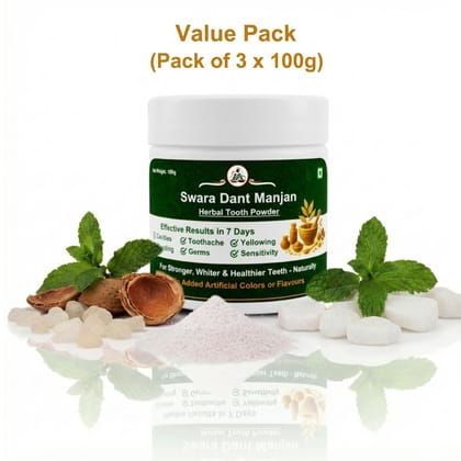 Swara Ayurvedic Dant Manjan Ayurvedic Tooth Powder for Daily Dental Care – 300g (Pack of 3 × 100g)