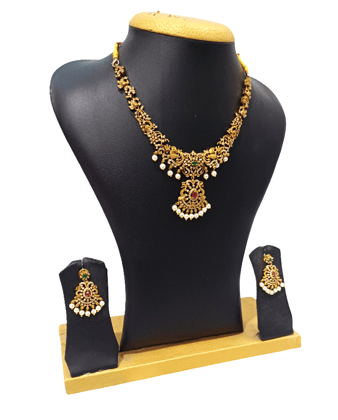 Traditional Gold-Plated Temple Necklace & Earrings Set Traditional Gold-Plated Temple Necklace & Earrings Set