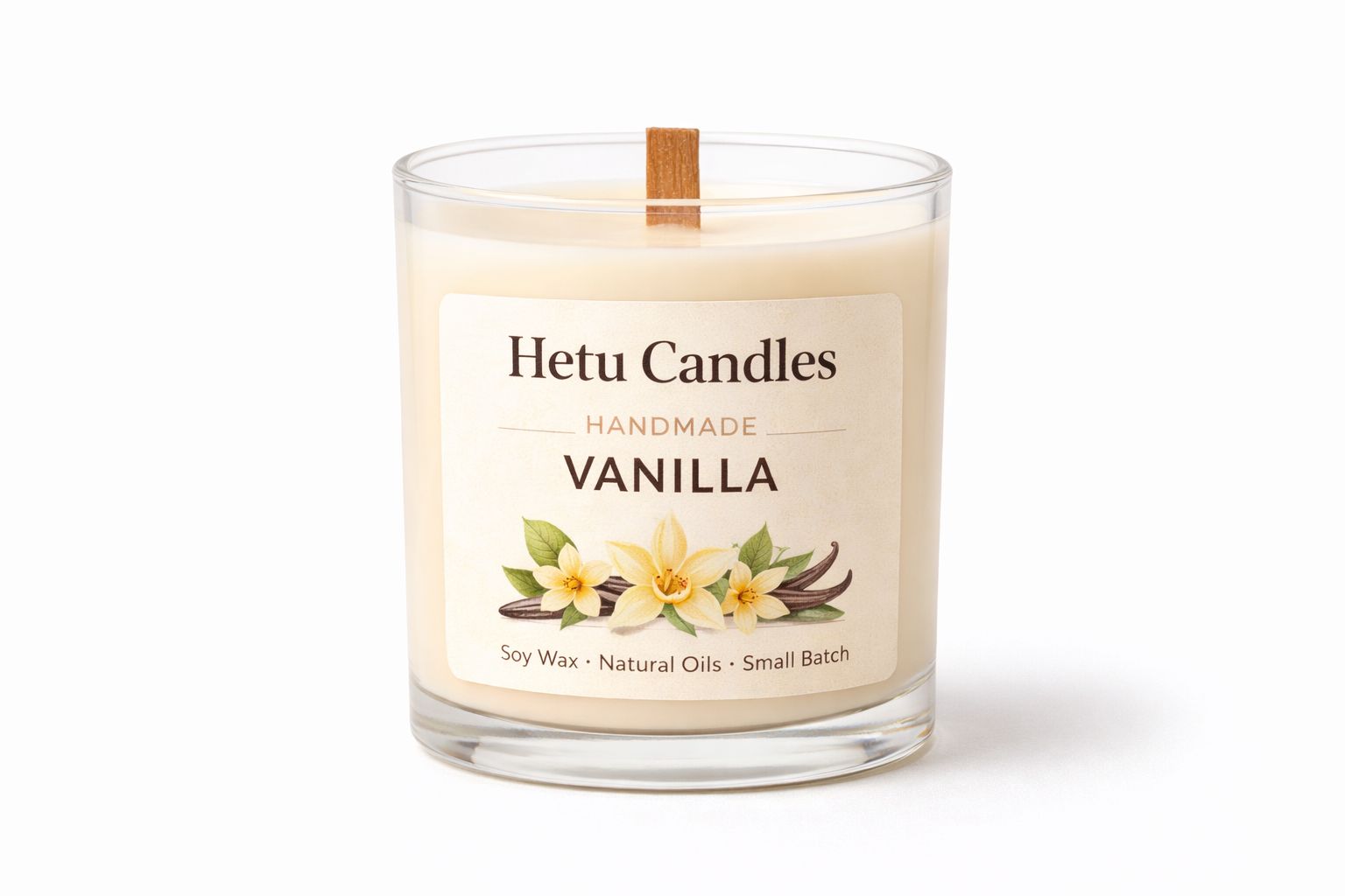 Hetu Candles Handmade Vanilla Soy Wax Candle with Natural Oils - Small Batch