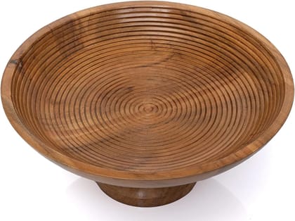 Hand-Carved Wooden Ribbed Decorative Bowl Hand-Carved Wooden Ribbed Decorative Bowl