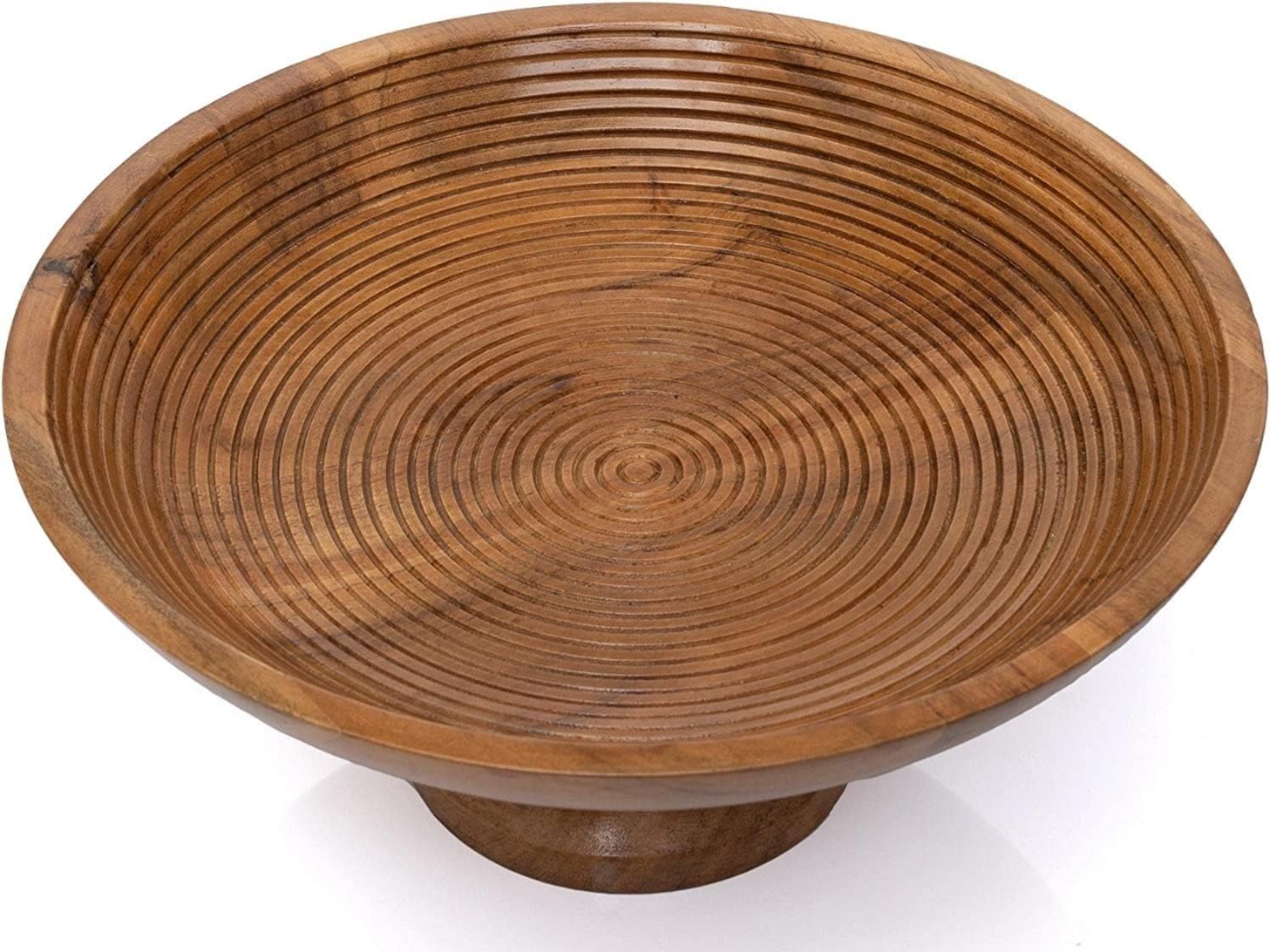 Hand-Carved Wooden Ribbed Decorative Bowl