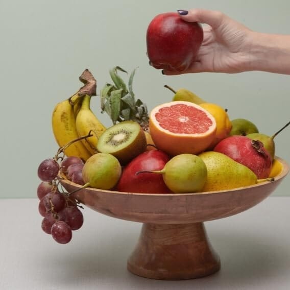 Hand-Carved Wooden Ribbed Decorative Bowl