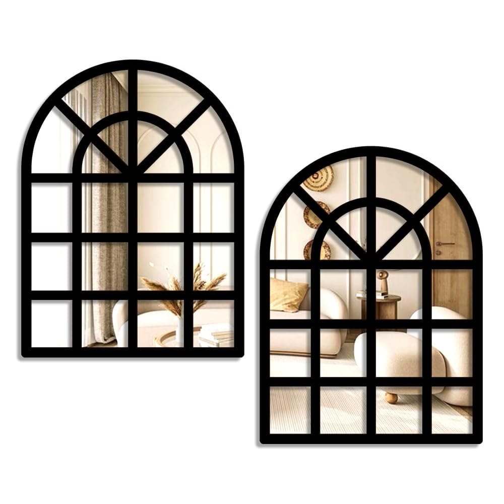 Arched Window Frame Decorative Mirror Set - Black, Set of 2