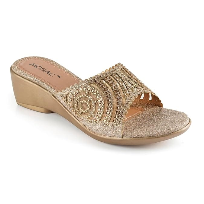 MOSAC Women's Party-Wear Trendy Designer Wedding Casual Slip-On Wedge Fashion Wedding Sandal (Silver)