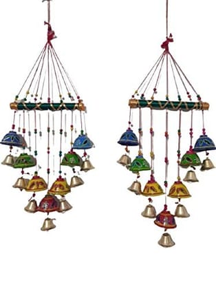 Handcrafted Metal Bell Wind Chimes for Home Decor - Traditional Indian Art (Set of 2)