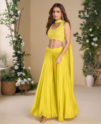 Designer Yellow Bandhani Printed Indo-Western Suit for Women