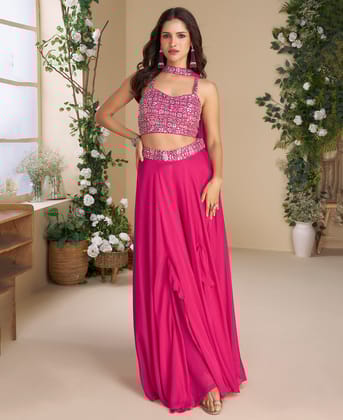 Designer Rani Pink Bandhani Printed Indo-Western Suit for Women