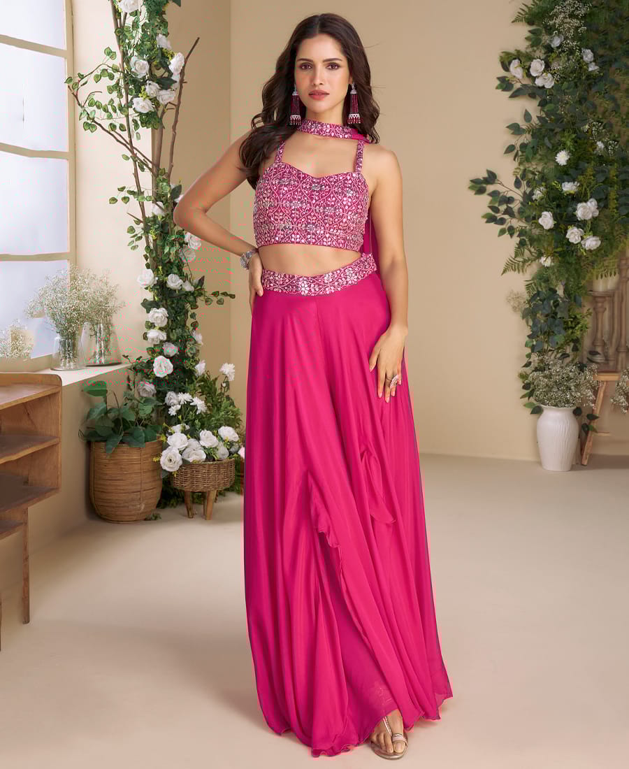 Designer Rani Pink Bandhani Printed Indo-Western Suit for Women