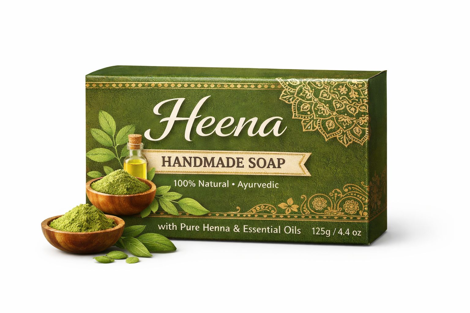 Heena Handmade Ayurvedic Soap with Pure Henna & Essential Oils, 125g / 4.4 oz
