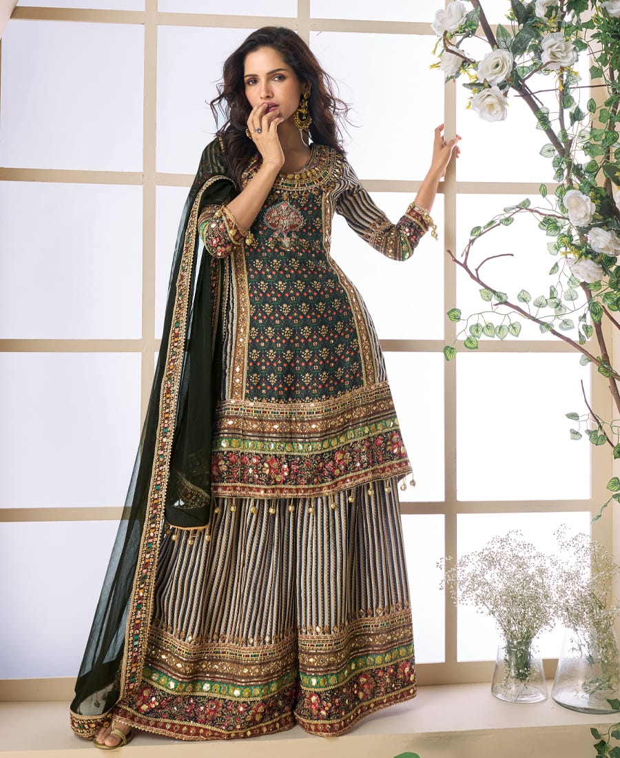 Designer Black Ajrakh Print Palazzo Suit Set for Women – Wedding Wear