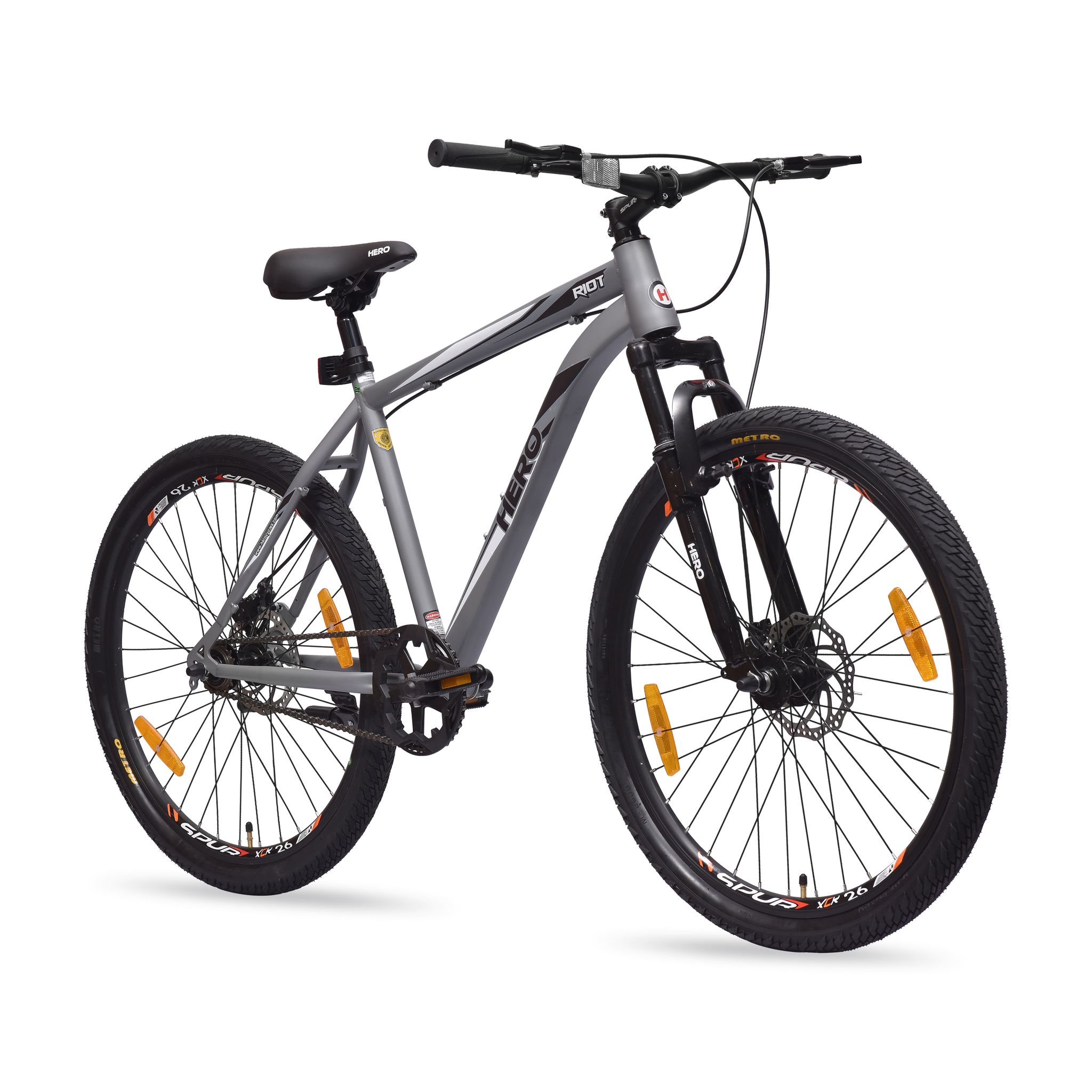 HERO Riot Grey 26 T (inch) Mountain Cycle (Single Speed, Grey, Only Front Suspension)
