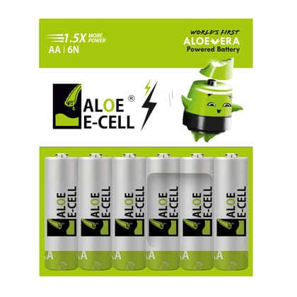 ALOE E-CELL  Heavy Duty Aloe Vera Powered Batteries - 1.5X More Power Pack of 6