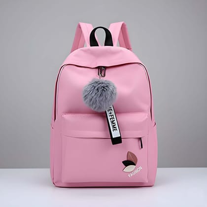 Latest Stylish Pink Backpack Bag with Cute Pom-Pom Charm | Trendy & Lightweight School, College & Travel Backpack for Girls and Women | Durable, Spacious & Fashionable Bags