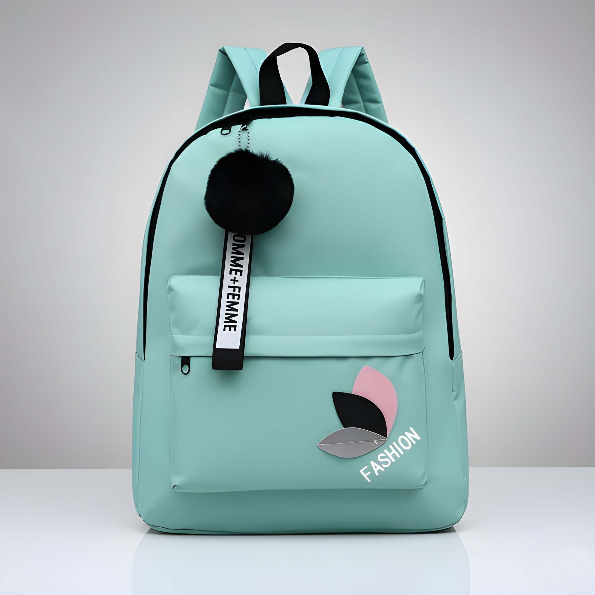 Modern Stylish Backpack Bag with Pom-Pom Charm for Girls and Women | Fashionable Lightweight School & College Backpack