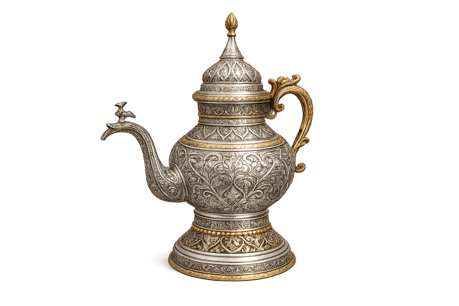 Elegant Silver & Gold Ornate Decorative Teapot