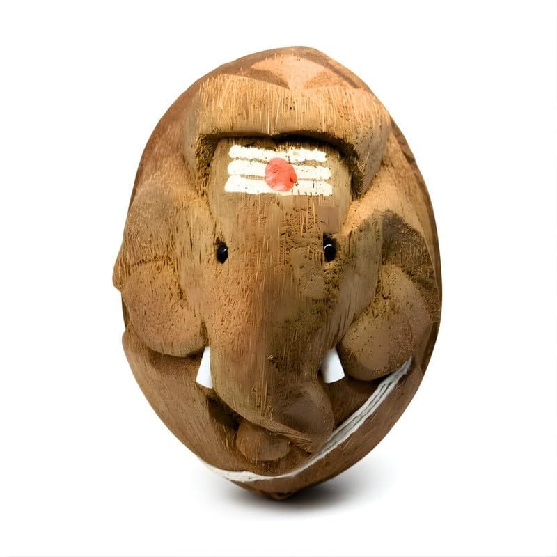 Hand-Carved Coconut Husk Ganesha Idol with Tilak