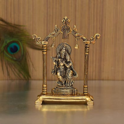 Brass Radha Krishna Idol with Flute in Arched Frame - Divine Love Sculpture Brass Radha Krishna Idol with Flute in Arched Frame - Divine Love Sculpture