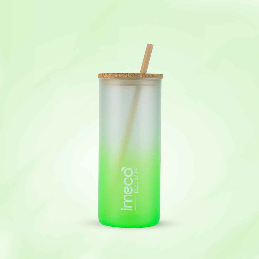 IMECO ECO LYTE Gradient Glass Sipper with Straw (Green, 600 ml) | Durable Borosilicate Glass | Stylish Hydration & Daily Use