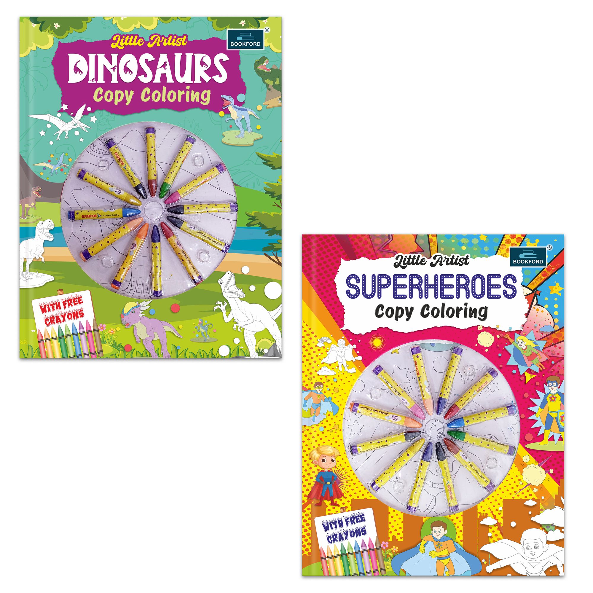Little Artist Copy coloring for Kids (set of 2 books) - Dinosaurs, Superheroes