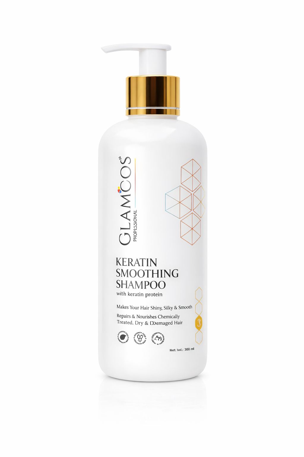 Glamcos Keratin Smoothing Shampoo with Keratin Protein | Salon Cleanse for Chemically Treated, Dry & Damaged Hair | Restores Strength, Smoothness & Shine – 300 ml