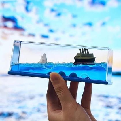 Unsinkable Cruise Ship Liquid Wave Desktop Ornament with Iceberg