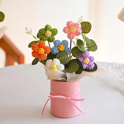Handmade Crocheted Flower Bouquet in Pink Box - Randomly Assorted