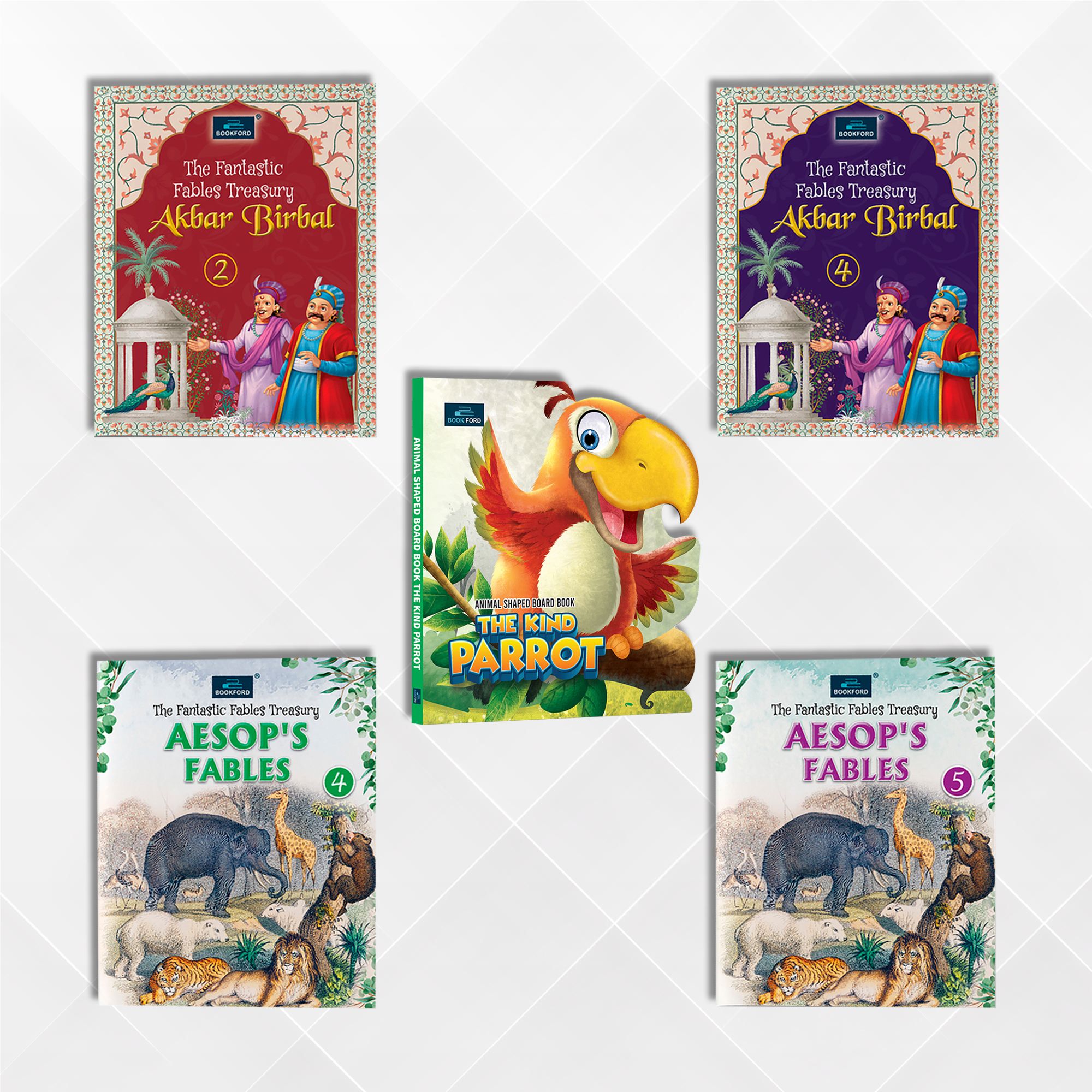  Shapes Story & The Fantastic Collection – Set of 5 | The Kind Parrot & Akbar Birbal 2,4 & Aesop’s Fables 4, 5
