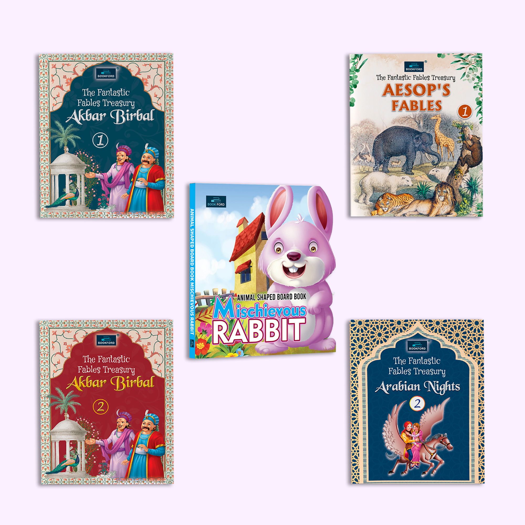 Fantastic Stories & Shapes Collection – Set of 5 | Mischievous Rabbit, Aesop’s Fables 1, Akbar Birbal 1-2 & Arabian Nights 2
