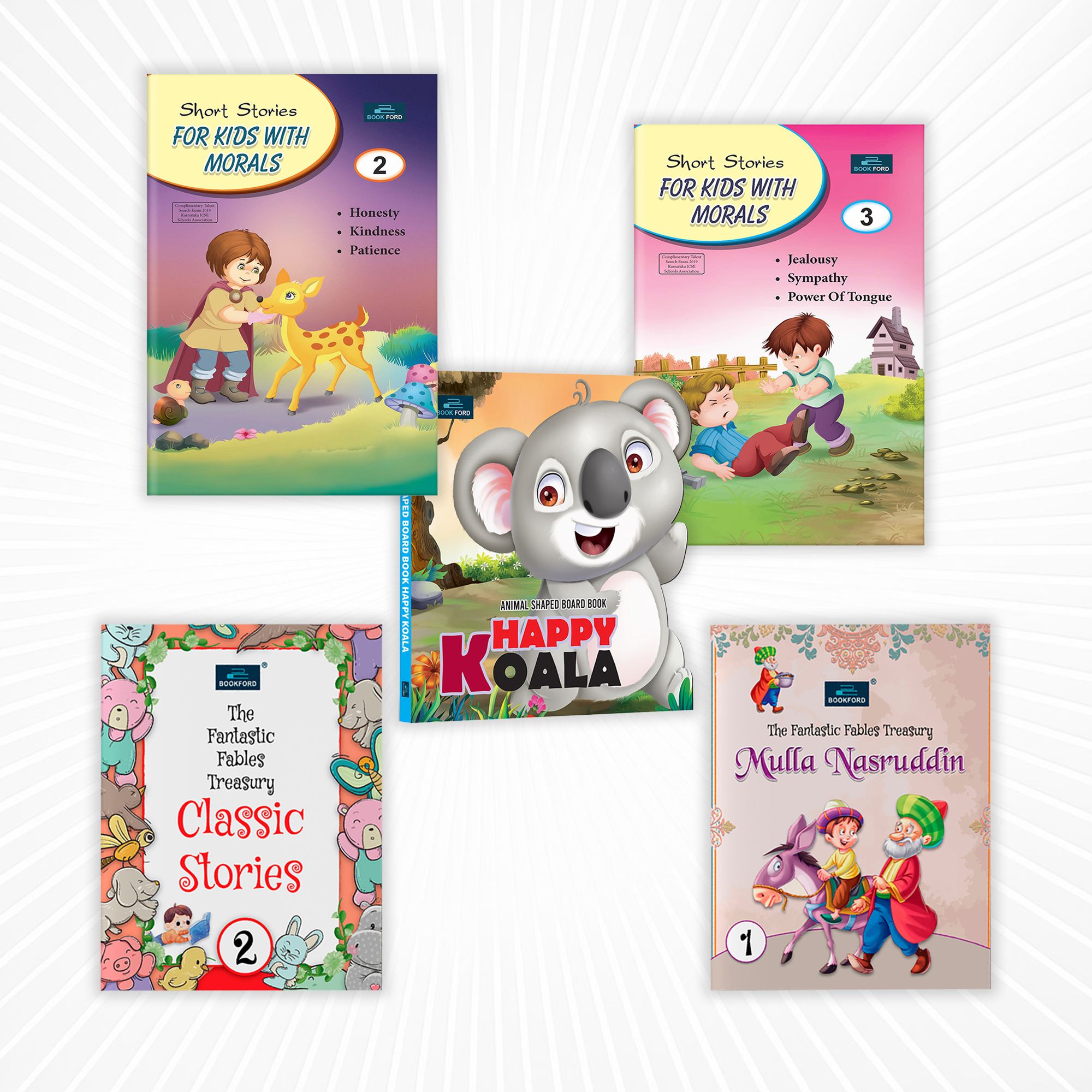 Story & Moral Mega Pack – Set of 5 | Happy Koala, Mulla Nasruddin 1, Classic Tales 2 & Short Stories with Morals 3