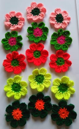 Handmade Crocheted Flower Appliques for Crafts & Decor - Multi-Color Pack of 15