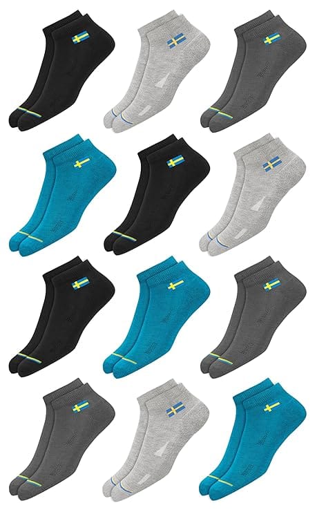 SWAGR 12 Pairs Solid Cotton Ankle Length Socks for Men Women, Pack of 12, Assorted