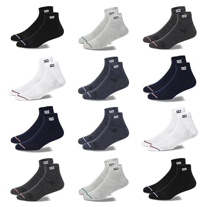 Fitness Mantra 12 Pairs Sports Ankle Cotton Socks | Free Size| Breathable| Daily Use| Multicolor| 12 Pairs|