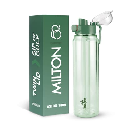 MILTON Aston 1000 BPA & BPS-Free Water Bottle 1 ltr | Food-Grade Plastic | One-Click Open | Leak-Proof | Sip & Gulp Lid I Ideal for Office, School, College, Gym
