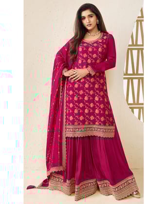 Designer Jacquard Magenta Palazzo Suit for Women – Ethnic Wear