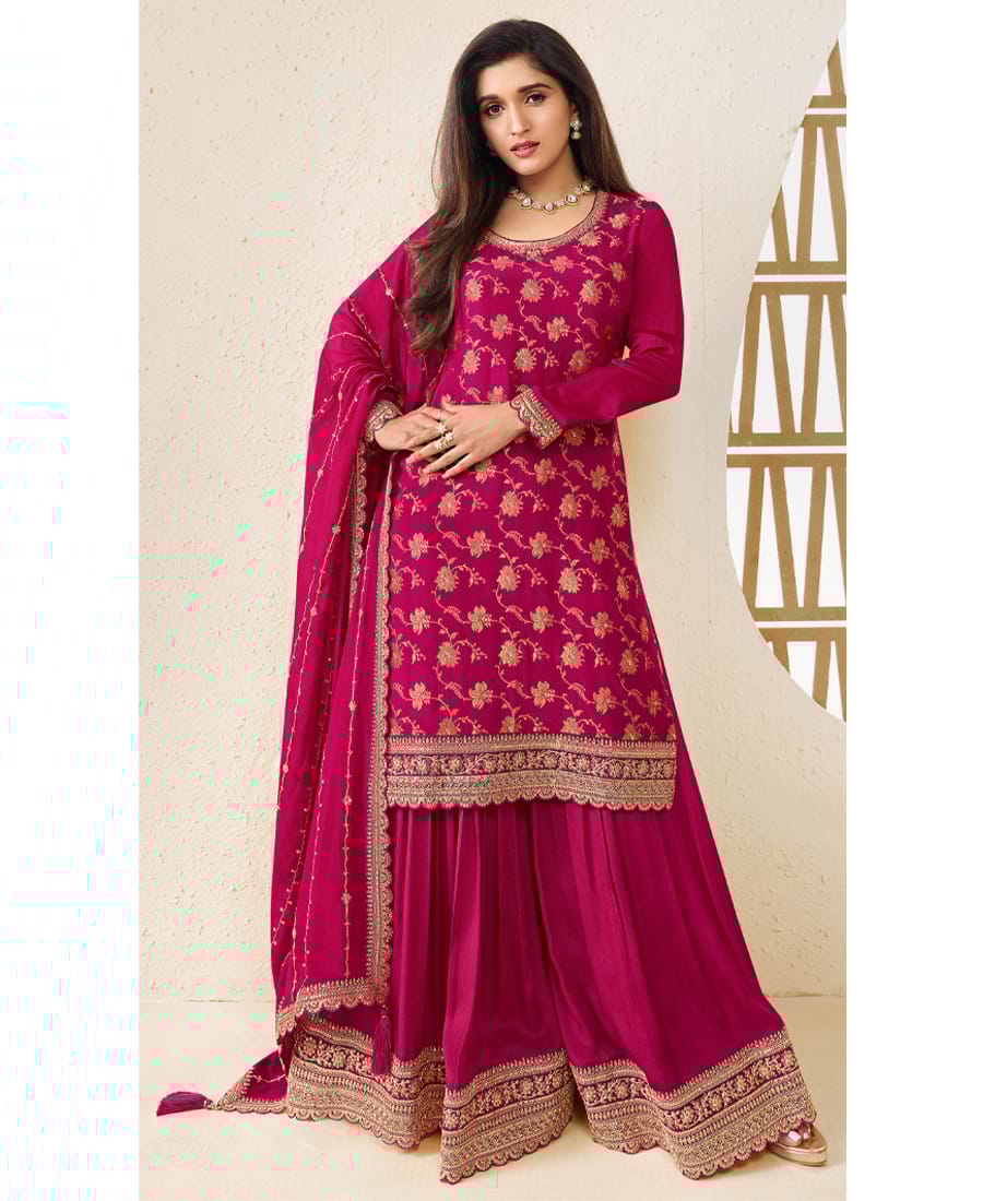 Designer Jacquard Magenta Palazzo Suit for Women – Ethnic Wear