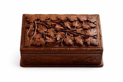 Hand-Carved Wooden Decorative Storage Box with Leaf Design