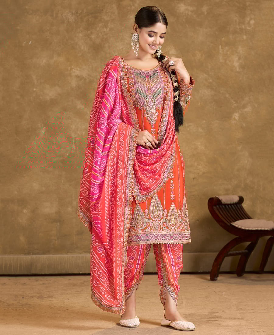 Orange Punjabi Style Suit Set for Women (Ethnic Wear)