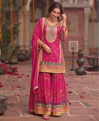 Stylish Floral Printed Heavy Wedding Wear Gharara Suit for Women