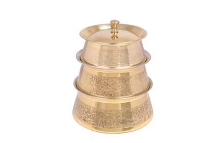 Handcrafted Brass Handi with Lid | Tin-Coated Healthy Cookware | Cook & Serve | Pack of 3 (Small, Medium & Large)