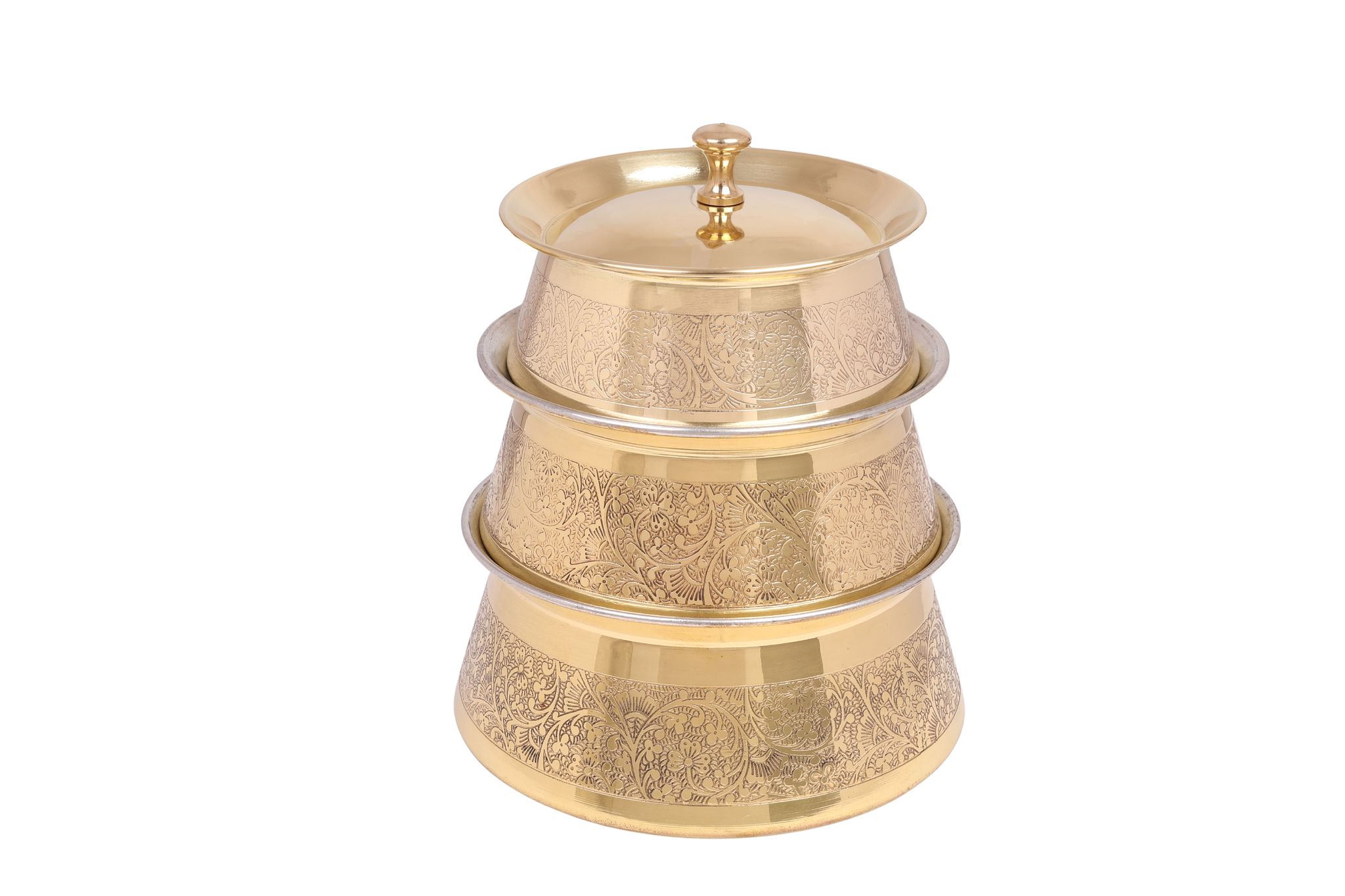 Handcrafted Brass Handi with Lid | Tin-Coated Healthy Cookware | Cook & Serve | Pack of 3 (Small, Medium & Large)