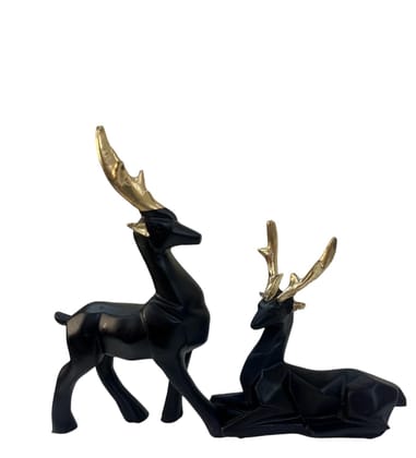 Modern Nordic Black & Gold Resin Deer Sculptures - Set of 2