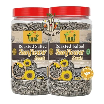 TURF FRESH - Roasted Salted Jumbo Sunflower Seeds | Surajmukhi Beej – The Ultimate Superfood Snack! A+ GRADE SEEDS Healthy Snacks (400G_SeedGiant)(200Gx 2 Pack)