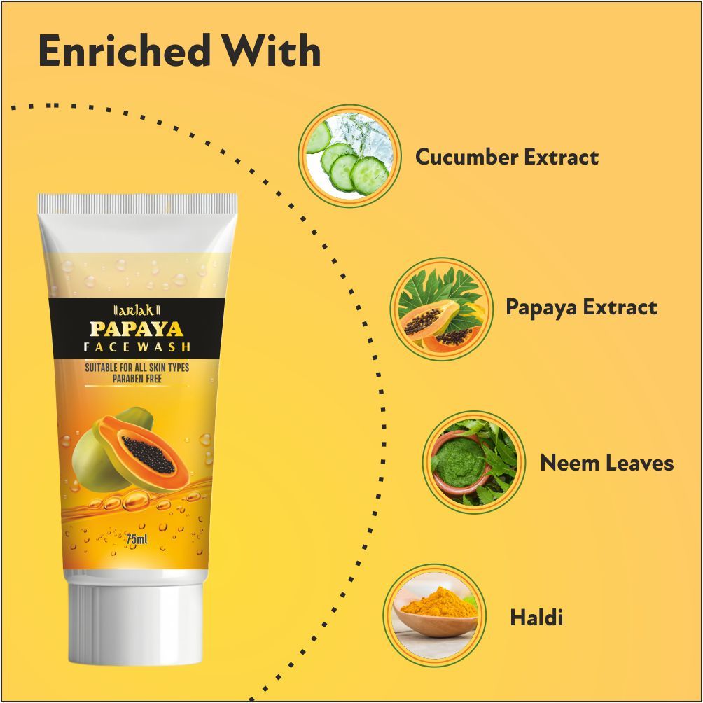Arlak Papaya Extract Facewash For Glowing Skin, Tan removal & Brightening with Vitamin C Face Wash (75 ml)