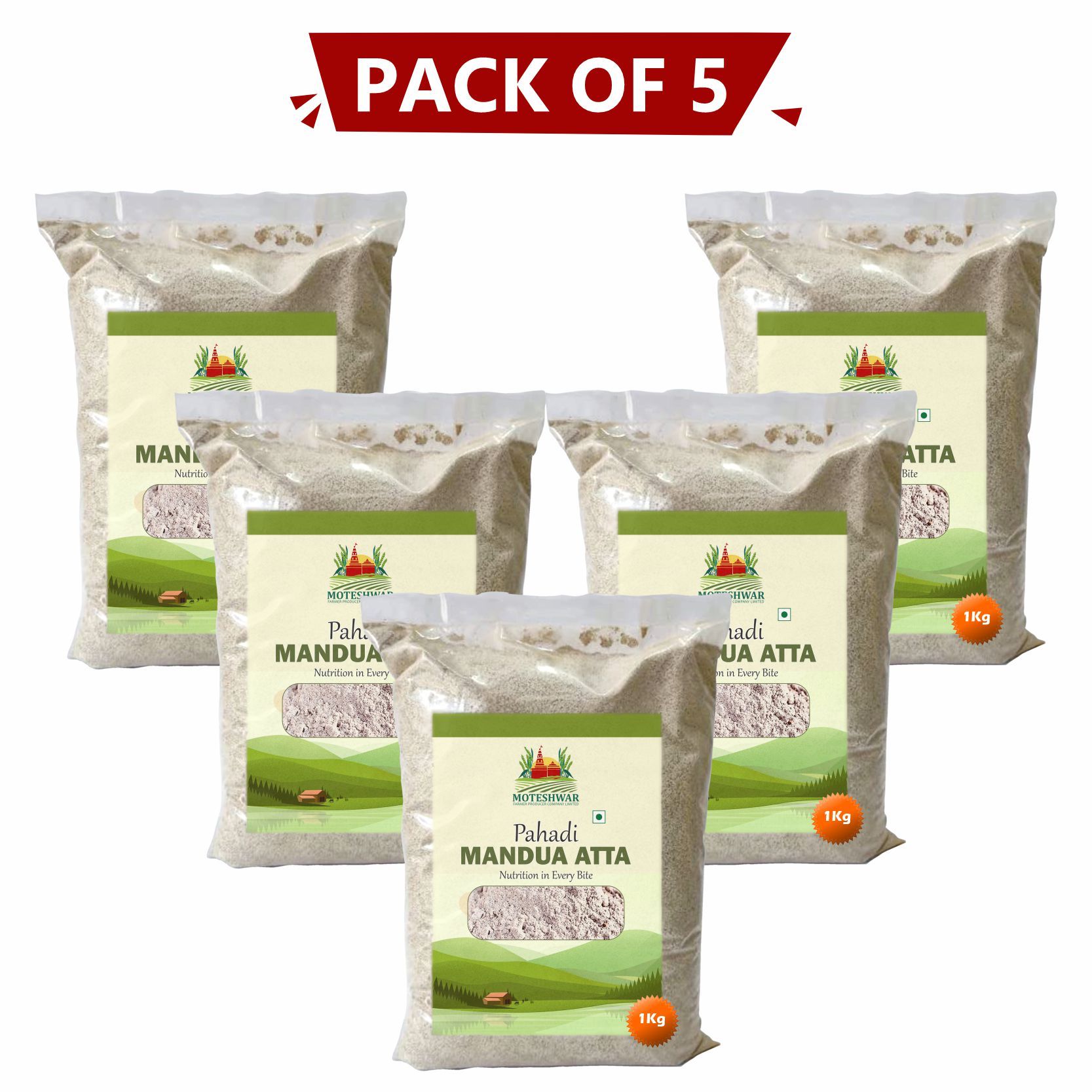 Pahadi Mandua Atta 1 kg Pack of 5 by Moteshwar Farmer Producer Company Limited
