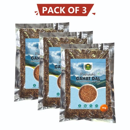 Pahadi Gahat Dal 1 kg Pack of 3 by Kasaedevi Farmer Producer - Power of the Hills in Every Grain