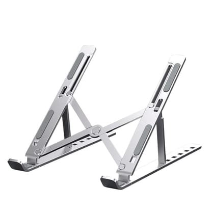 Foldable Laptop Stand – Adjustable Height & Angle, Portable Metal Laptop Riser with Anti-Slip Pads, Heat Dissipation, Supports Up to 10kg – for All Laptops up to 15.6" (Silver)