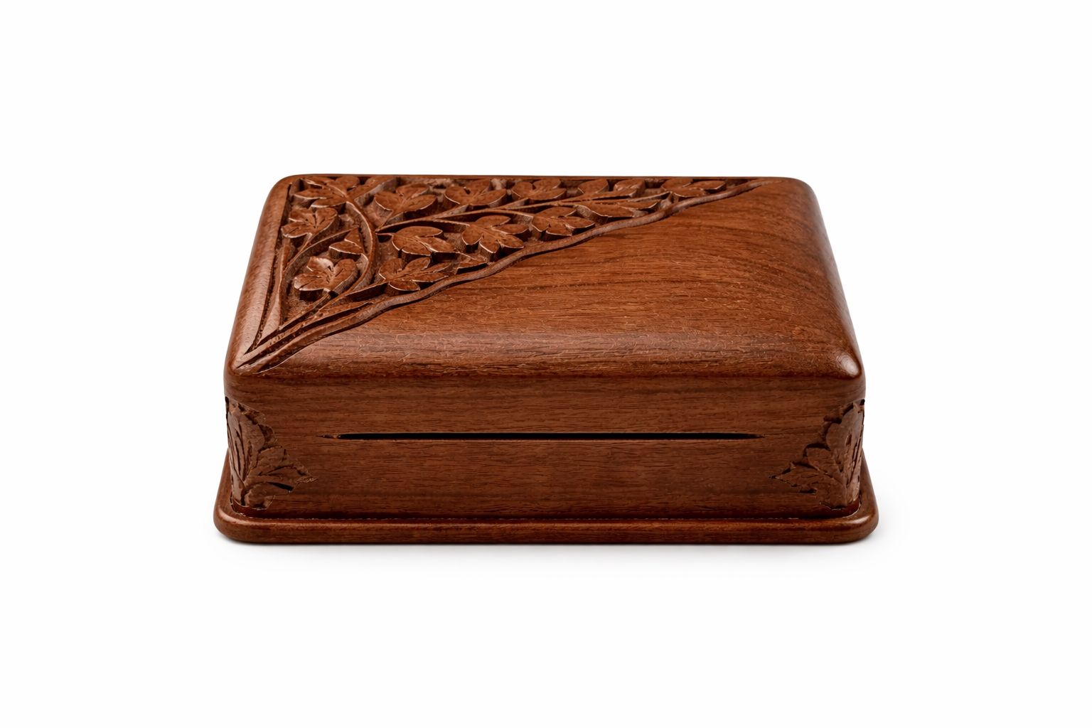 Hand-Carved Wooden Trinket Box with Floral Design