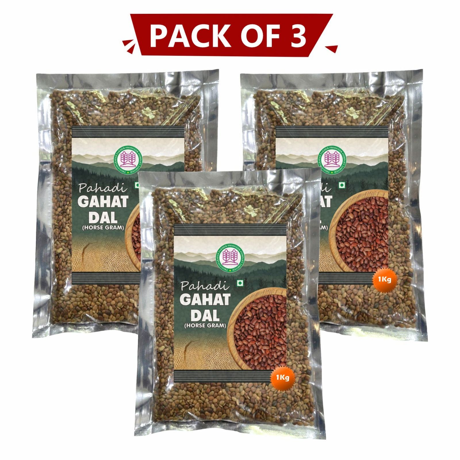Pahadi Gahat Dal 1 kg Pack of 3 by Trijuginarayan Farmer Producer Company - Power of the Hills in Every Grain
