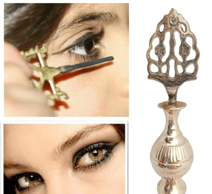Brass Surmedani With Funnel/Kuppi And Surma Use In Eye's Makeup [Size-13-cm] Pack Of-1 Funnel, 2 Surma Packed,1 Brass Surmedani