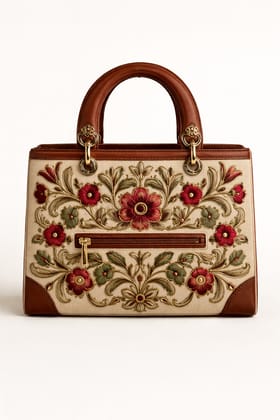 Elegant Embroidered Floral Handbag with Leather Handles